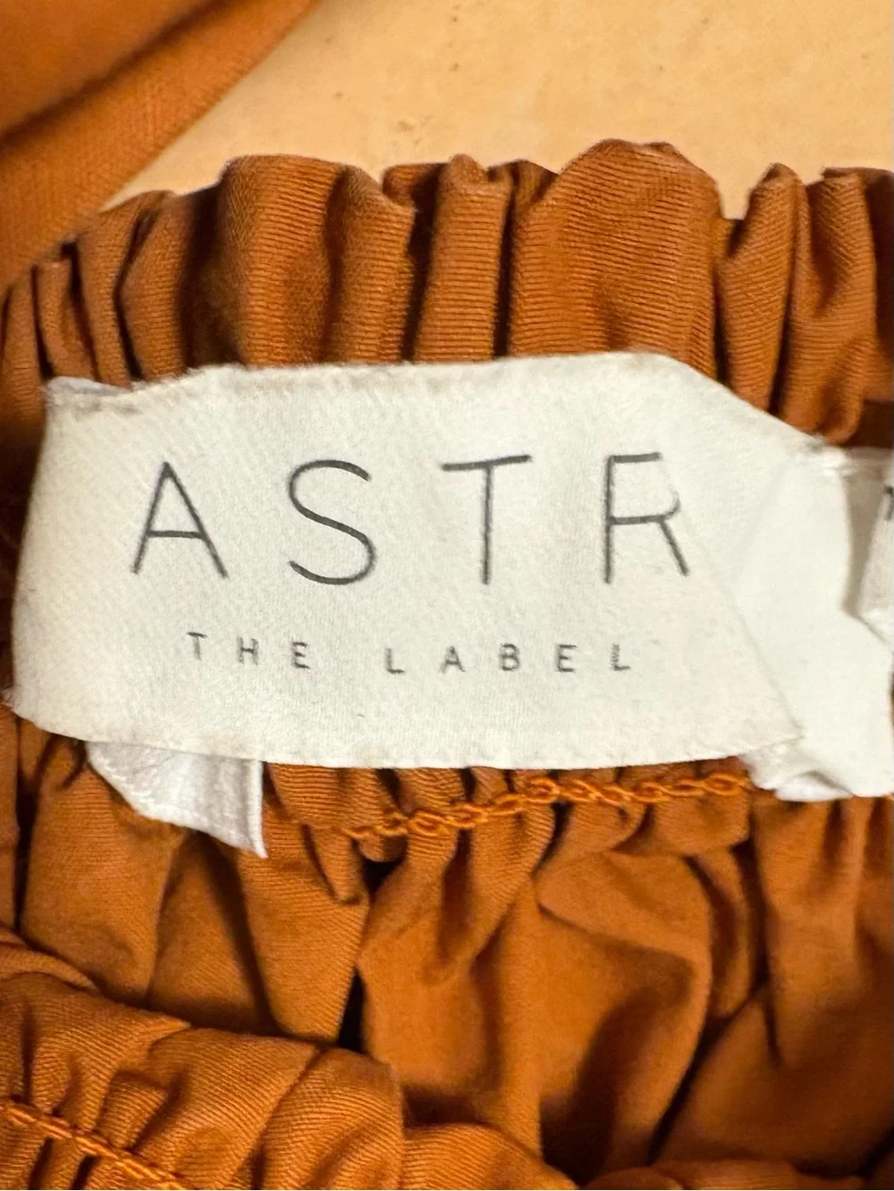 Astr The Label Rust Smocked Square-Neck Puff Bubble  Sleeve Top Size S Cottage